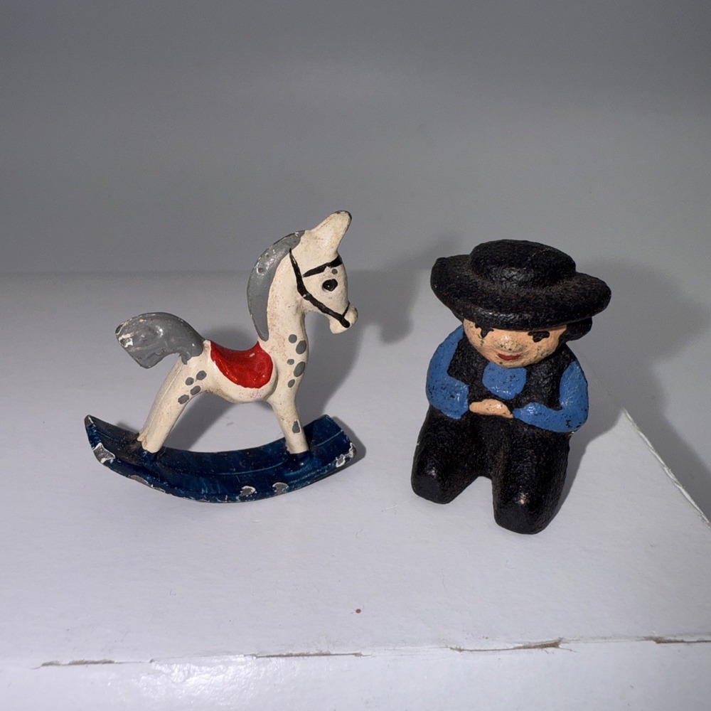 Vintage Miniature Cast iron Amash Man And‎ Rocking Horse Aprox 1.5"